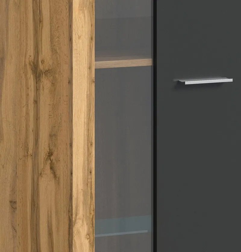 OTTO home Wohnwand AOSTA, Breite 235cm, 3-teilige Wohn-Kombination, (3-St., bestehend aus: Lowboard, Wandboard, Vitrine), Wohnwand, Kombination, Anbauwand, Möbel Set, Schrankwand, Möbel Kombi, Braun|grau, – Produktbild 4 von 4