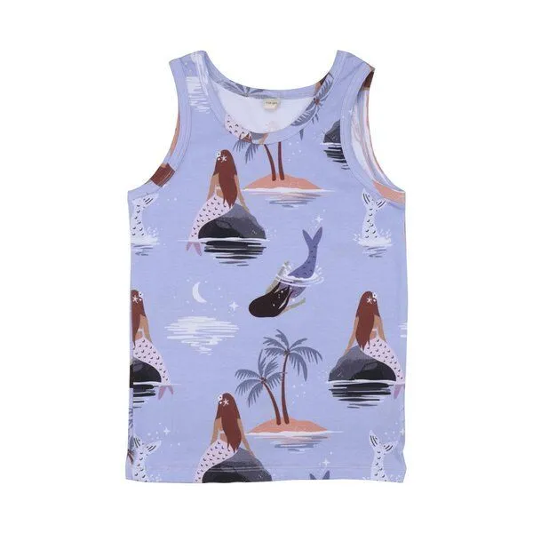 Walkiddy Kinder Unterhemd GOTS-zertifiziert aus Bio-Baumwolle, lila mit Meerjungfrauen-Print „Mermaids“, ärmellos, weich & hautfreundlich – Walkiddy – Produktbild 1 von 2