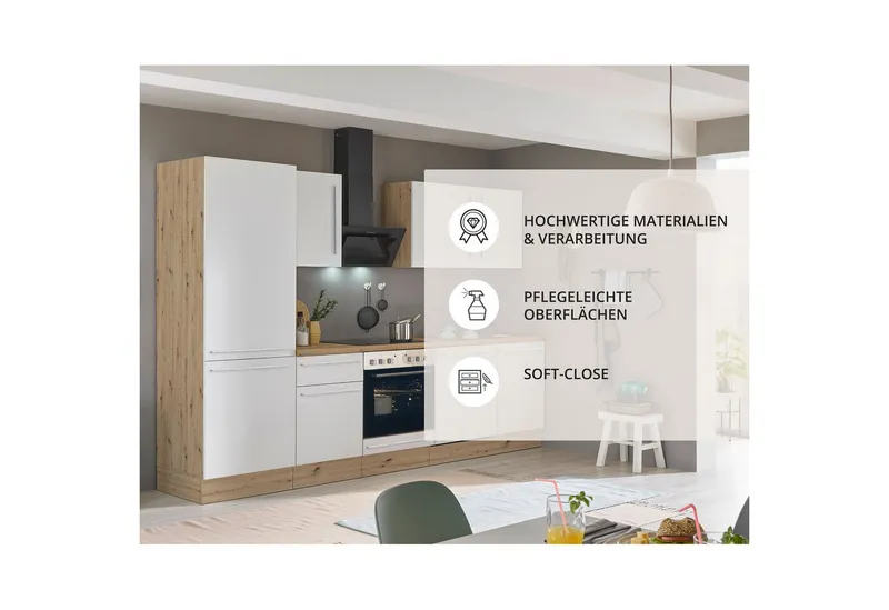 KOCHSTATION Küchenzeile KS-Florida mit 38mm starker Arbeitsplatte, Breite 280 cm, wahlweise mit E-Geräten, Soft-Close-Funktion, Weiß, – Produktbild 7 von 8