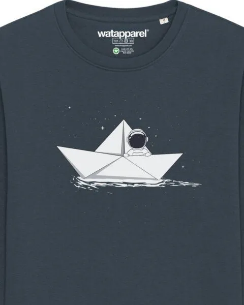 watapparel watapparel Sweatshirt Unisex Astronaut in paper boat, India ink grey, – Produktbild 3 von 4