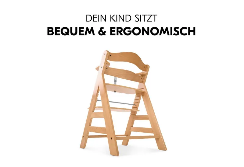 Hauck Hauck Hochstuhl Alpha Plus, Mitwachsender Holz Kinderhochstuhl mit Gurt, Schutzbügel & Sitzauflage, Beige, – Produktbild 4 von 5