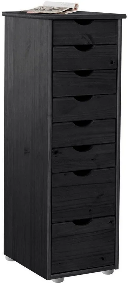 OTTO home Kommode Gava, massives Kiefernholz, mit vielen Stauraummöglichkeiten, Breite 34 cm, Schwarz, – Produktbild 2 von 5