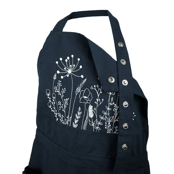 HANDGEDRUCKT HANDGEDRUCKT "Wilde Wiese" Gartenschürze aus zertifizierter Bio Baumwolle, Dark blue, – Produktbild 2 von 3