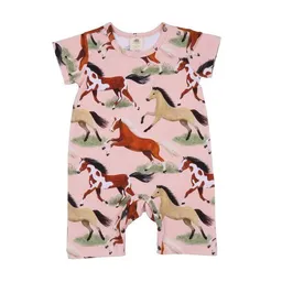 Walkiddy Baby Strampler GOTS zertifiziert, Bio-Baumwolle, rosa, Pferde-Muster, Kurzarm, weich & bequem – Walkiddy – Produktbild 1 von 1