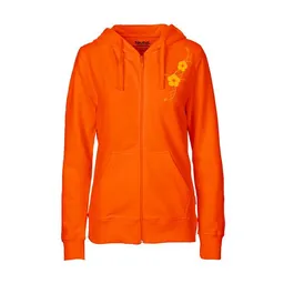 HANDGEDRUCKT HANDGEDRUCKT "Hibisken" Frauen Zip-HOODY aus reiner Biobaumwolle (kbA) – Produktbild 1 von 1
