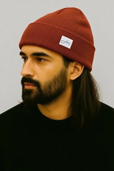 Lou-i Lou-i Mütze mit Umschlag Merinowolle Beanie, Rostrot, – Produktbild 3 von 3