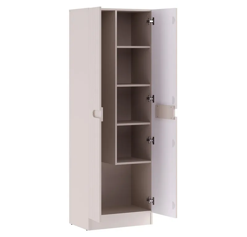 Lomadox Hochschrank NEWPORT-56-CASHMERE 60 cm breit in kaschmir, gerillte Front, 2 Türen, Weiß, – Produktbild 3 von 5