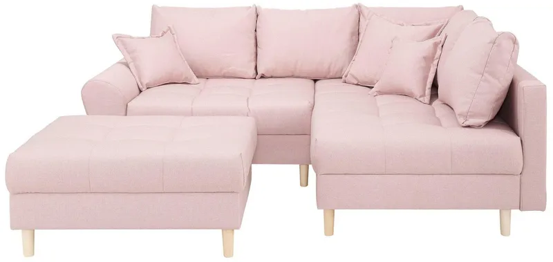 Home affaire Ecksofa Rice L-Form, B: 223 cm - OTTO. Verlässliche Qualität., Set: Sofa & Hocker, 3 Zierkissen, Federkern, Rosa, – Produktbild 3 von 5