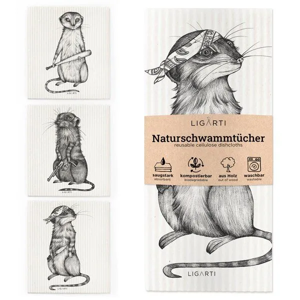 LIGARTI Schwammtücher 3er-Set »Erdmann Gang« von LIGARTI | wiederverwendbar | kompostierbar | Naturschwammtücher – Produktbild 1 von 4