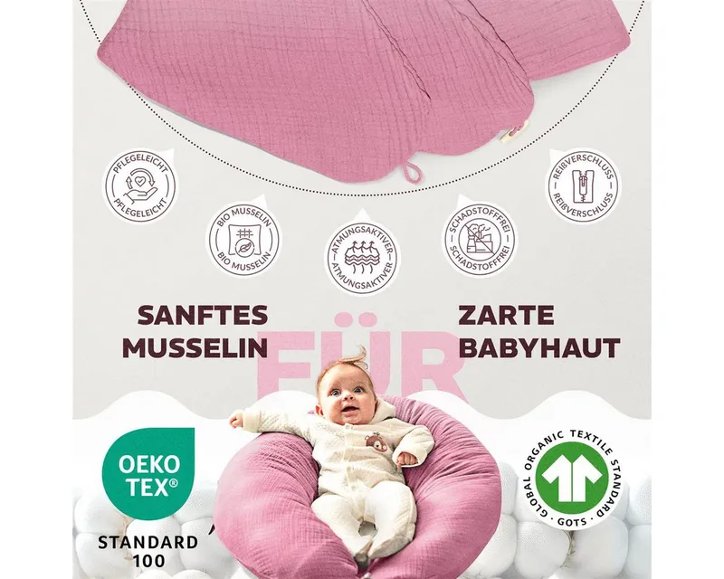 SEI Design Stillkissenbezüge Bezüg für Stillkissen Lagerungskissen Seitenschläferkissen 190x30 cm, 100% Baumwolle, Rosa, – Produktbild 4 von 5