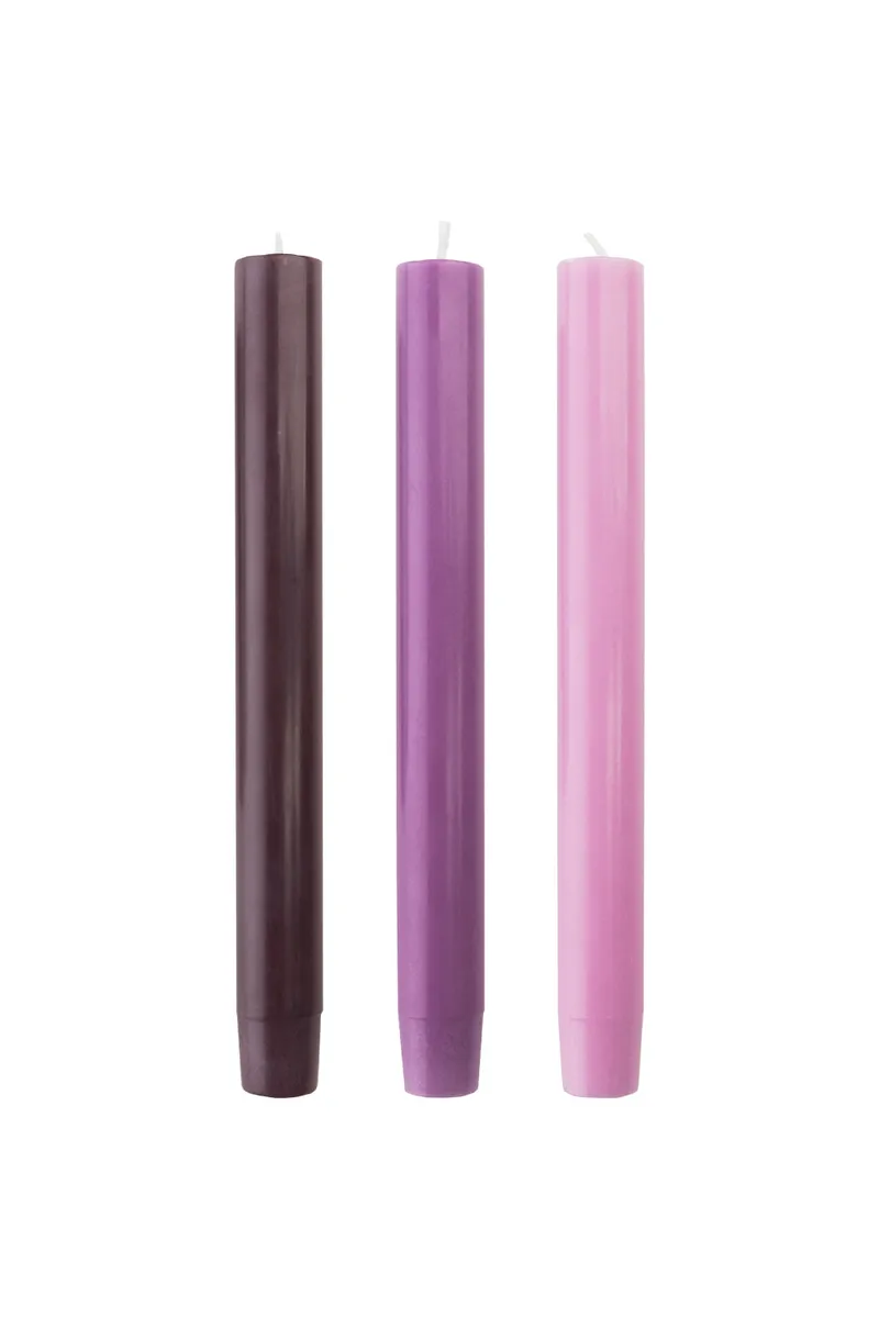 Tranquillo Handgearbeitete Stabkerzen GLUMI cotton candy 3er-Set, 20 cm - violett – Produktbild 1 von 2