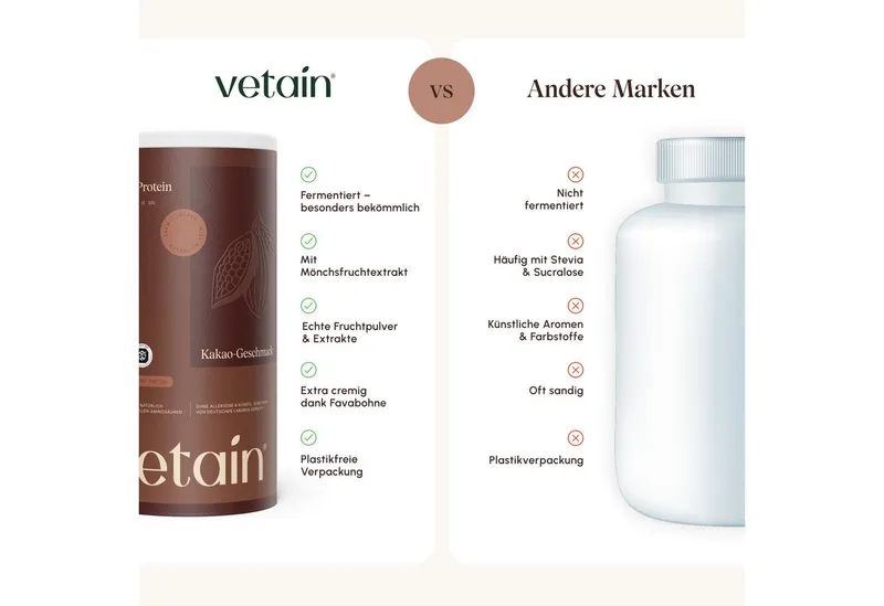 VETAIN Protein Pulver Vegan - Bio Protein Pulver, 540 g, Fermentiertes Erbsenprotein, ohne Stevia, Sucralose & Aspartam – Produktbild 5 von 8