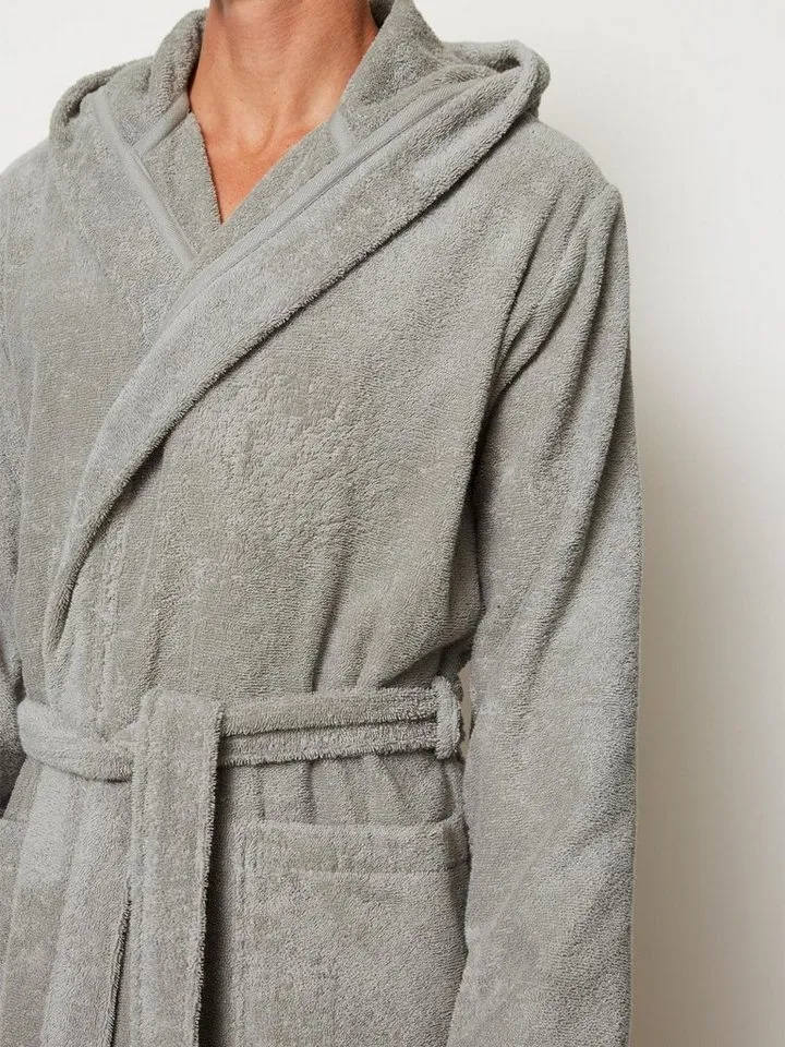Marc O'Polo Home Herrenbademantel Timeless Men, Langform, Baumwolle, Kapuze, Gürtel, Frottee-Bademantel aus GOTS-zertifizierter Bio-Baumwolle, Grau, – Produktbild 4 von 4