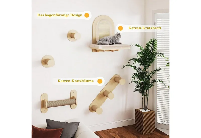LuxusKollektion Katzen-Kletterwand Katzenregal 7-teilig Wandmontage, Braun, – Produktbild 5 von 5