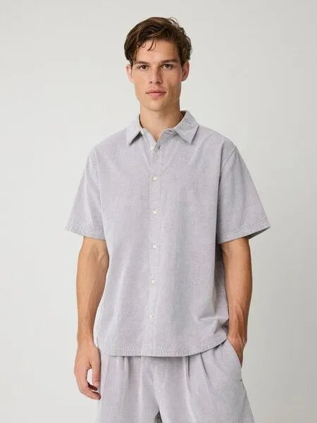 KnowledgeCotton Apparel KnowledgeCotton Apparel Kurzarm Cordhemd aus Bio-Baumwolle, Blau-vintage-indigo, – Produktbild 1 von 2