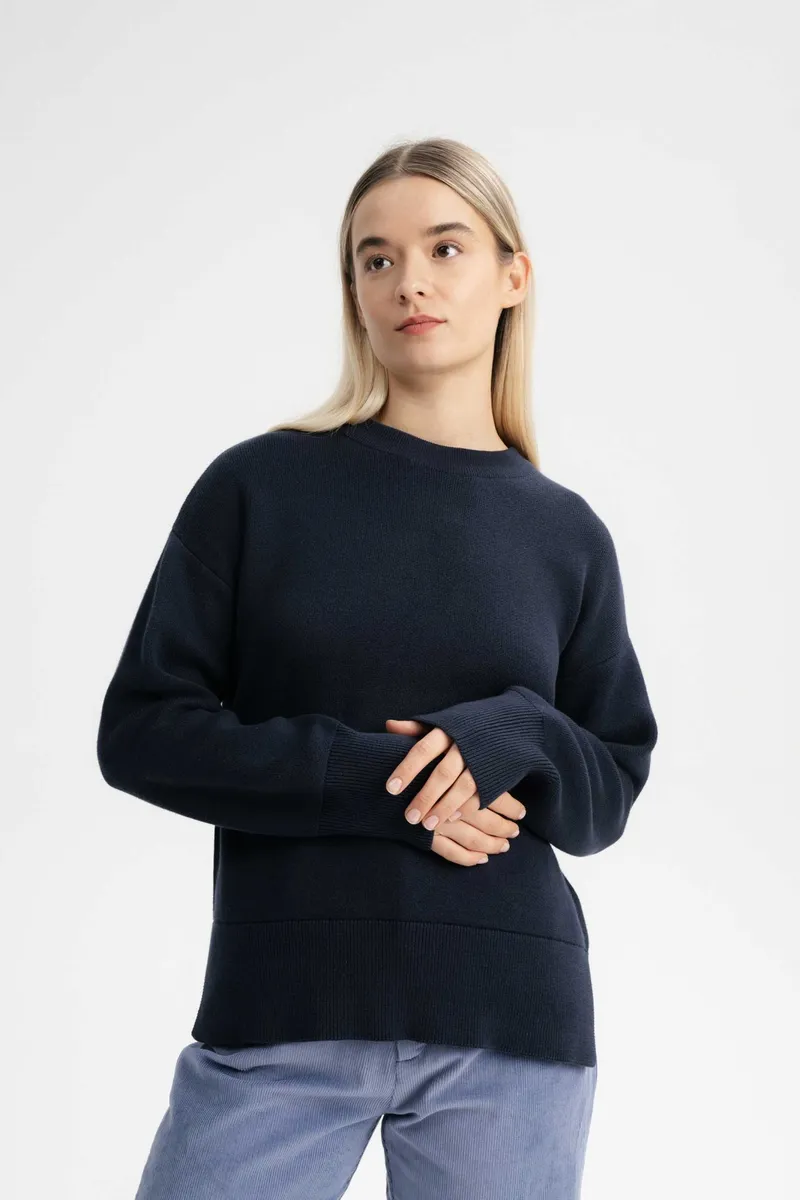 MELA MELA Damen vegan Strickpullover Boxy Jacquard Faiza Marineblau, Extra dunkelblau, – Produktbild 2 von 2