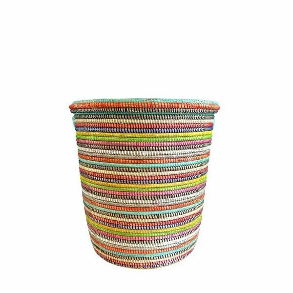 SWANE-Design SWANE-Design Afrikanischer Wäschekorb - Flachdeckel, Stripes bunt (blau), – Produktbild 2 von 3