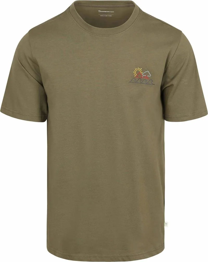 KnowledgeCotton Apparel KnowledgeCotton Apparel T-shirt Olive Brustdruck - Größe XL, Grün, – Produktbild 2 von 4