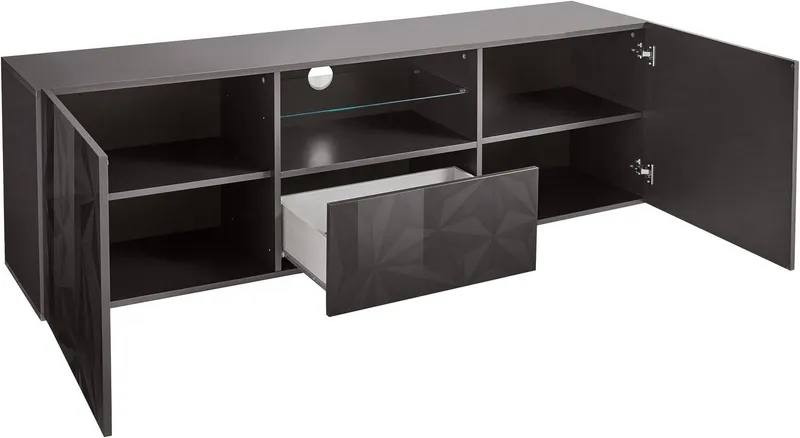 Home affaire Lowboard Prisma Breite 181 cm, TV-Board 2 Türen, 1 Schubkasten, TV-Schrank, Front mit elegantem Siebdruck, grifflos, viel Stauraum, Grau, – Produktbild 2 von 5