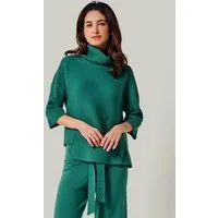 YOU LOOK PERFECT YOU LOOK PERFECT 100% Merino asymmetrischer Rollkragen-Strickpullover "Bailey", Grün, – Produktbild 1 von 1