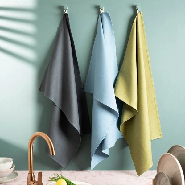 nahtur-design nahtur-design Leinen-Geschirrtücher im 3er Set , 100% Leinen, Moos-anthrazit-hellblau (blau), – Produktbild 1 von 5
