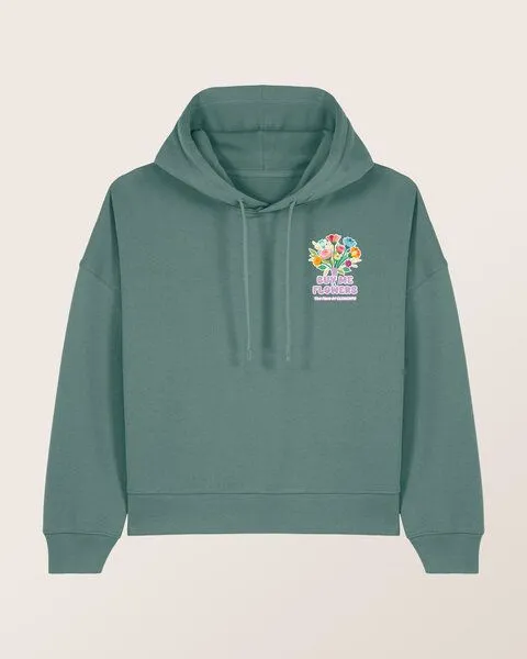 THE FACE OF ELEMENTS The Face of Elements Buy Me Flowers - Relaxed Boxy Fit Hoodie aus 100% Bio-Baumwolle, Green bay (grün), – Produktbild 1 von 3