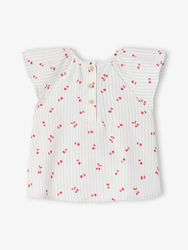 Vertbaudet Baby Bluse mit kurzen Ärmeln, Blau gestreift, – Produktbild 2 von 3