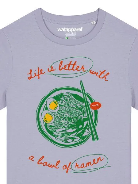 watapparel watapparel T-Shirt Frauen Life is better with ramen, Lavender, – Produktbild 3 von 4