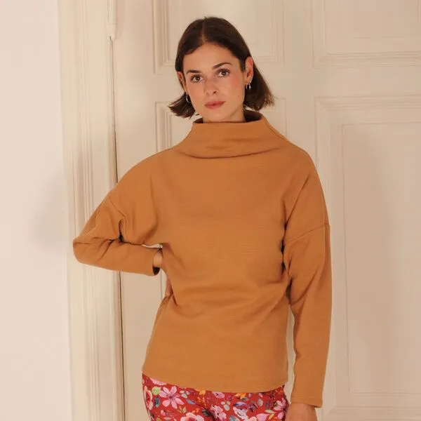 ManduTrap ManduTrap Stehkragen Pullover Dori in olive, sand, grau meliert, Biobaumwolle, Beige, – Produktbild 2 von 4