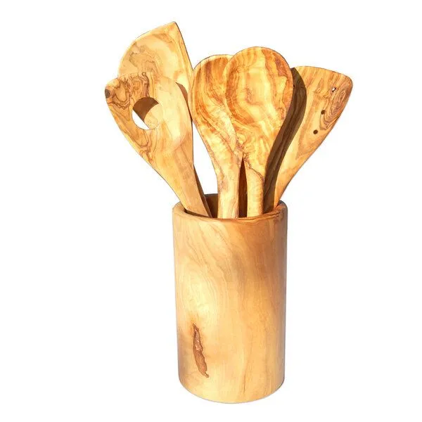 Olivenholz erleben Olivenholz erleben 7-tlg. Kochlöffel-Set & Utensilienbecher RUND – Produktbild 1 von 6