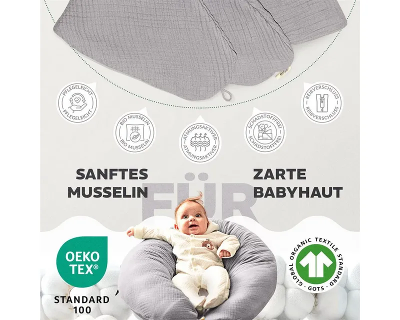 SEI Design Stillkissenbezüge Bezüg für Stillkissen Lagerungskissen Seitenschläferkissen 190x30 cm, Bio Baumwolle, Grau, – Produktbild 5 von 5