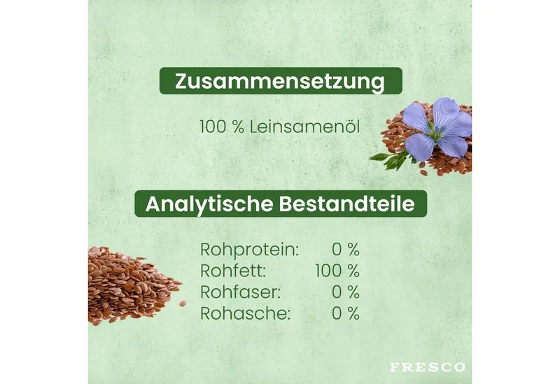 Fresco Dog Leinöl für Hunde 250ml / 500ml / 1L, Hochwertiges BARF Öl, Ergänzungsfutter für: Hunde, Kaltgepresst mit Omega 3 & 6, Leinsamenöl mit Vitamin E – Produktbild 5 von 5