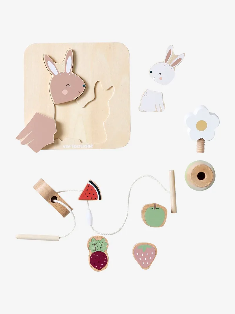 Vertbaudet 3er-Set Baby Motorik-Spielzeug aus Holz FSC®, Rosa, – Produktbild 2 von 4