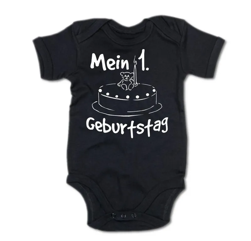 G-graphics Kurzarmbody Mein 1. Geburtstag Baby Body mit Spruch / Motiv / Aufdruck • zum ersten Geburtstag, Schwarz, – Produktbild 1 von 3
