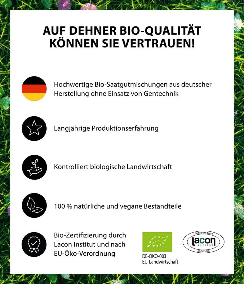 Dehner Rasensamen Bio Saatgut Naturwiese, insektenfreundlich, pflegeleicht, 250 g, 25 m², strapazierfähig, für naturnahe Gärten, lebendige Naturflächen – Produktbild 2 von 5