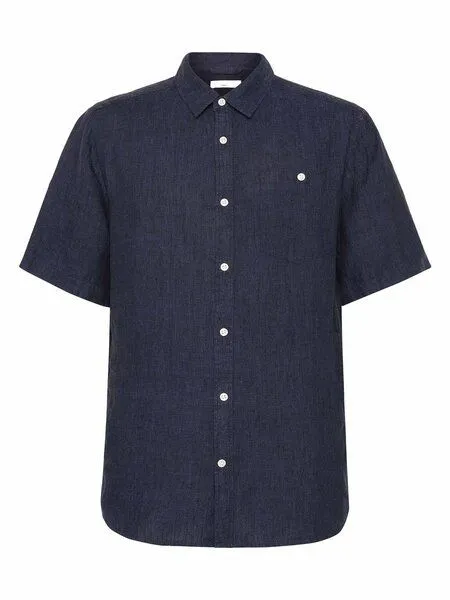 KnowledgeCotton Apparel KnowledgeCotton Apparel Hemd - Regular Linen Short Sleeve Shirt - aus 100% Leinen, Totale eclipse (blau), – Produktbild 3 von 4