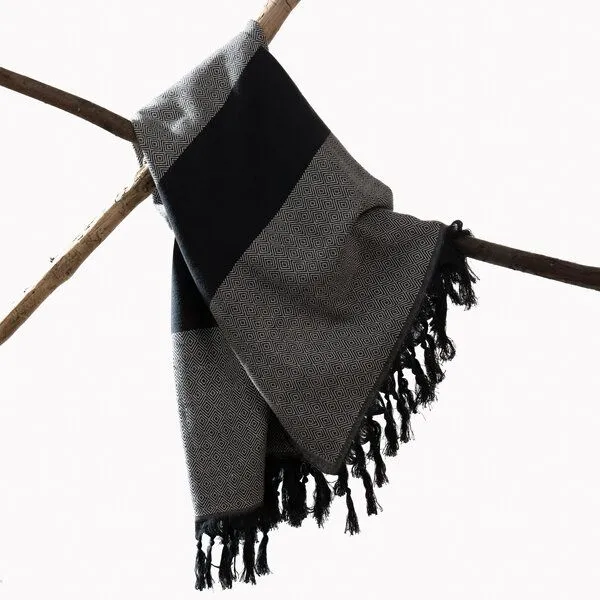 HängemattenGlück HängemattenGlück Hamamtuch/Strandtuch, handgewebt, Bio-Baumwolle, GOTS-zertifiziert, Pimenta schwarz grau, – Produktbild 1 von 4