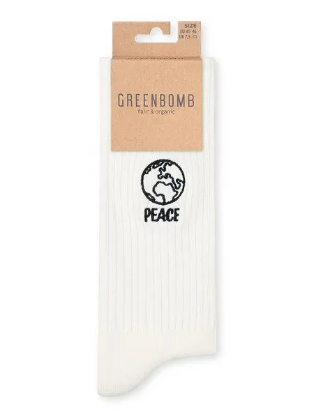 GreenBomb GREENBOMB Peace Tennis Socks - Lässige Socken aus Bio-Baumwoll Mix / hochwertiger Print / Fair & Vegan, Grau (ecru), – Produktbild 1 von 3