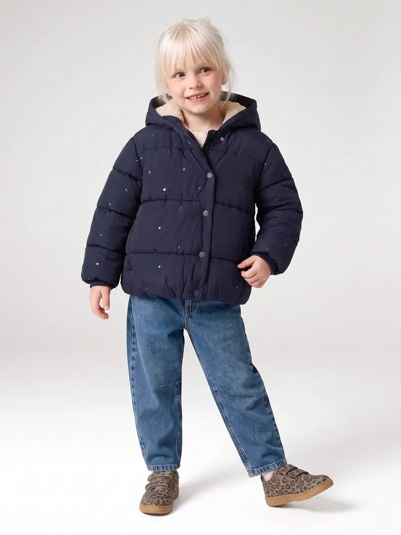 Vertbaudet Vertbaudet Winter-Steppjacke mit Kapuze Mädchen, Marine, – Produktbild 4 von 4
