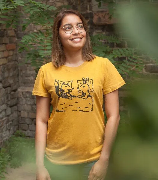 päfjes päfjes Fuchs & Hase - Frauen T-Shirt - Fair gehandelt aus Baumwolle Bio - Slub, Gelb, – Produktbild 2 von 4