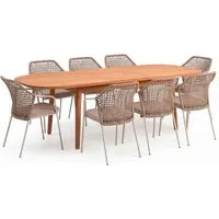 Gartenmöbel-Set "Madera & Burano" 9-tlg. 1 Tisch 180/240 x 100 cm, 8 Sessel, teak/sand – Produktbild 1 von 1