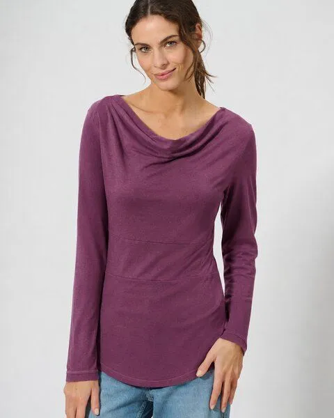 HempAge HempAge Damen Langarmshirt mit Wasserfallkragen Hanf/Biobaumwolle, Purple (lila), – Produktbild 1 von 3
