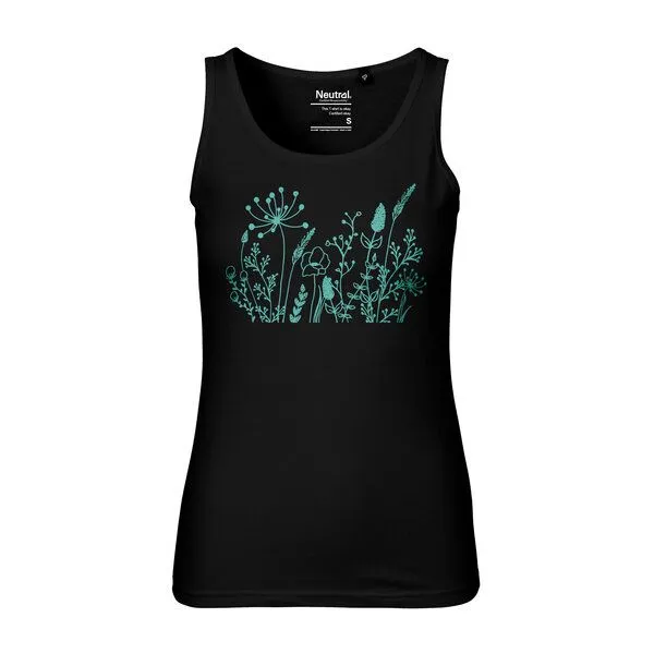 HANDGEDRUCKT HANDGEDRUCKT Frauen Tank Top "Wilde Wiese" aus 100% Bio Baumwolle (kbA), Black, – Produktbild 1 von 2
