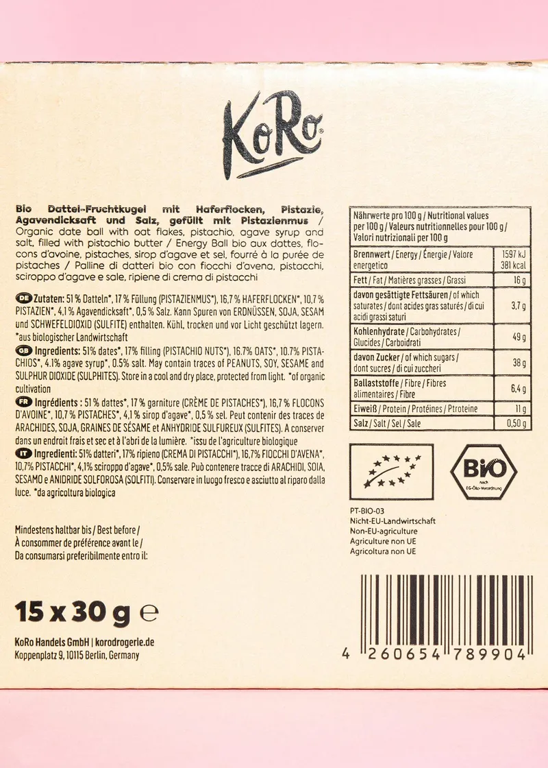 KoRo Bio Energy Ball Salted Pistachio 14 x 30 g – Produktbild 4 von 6