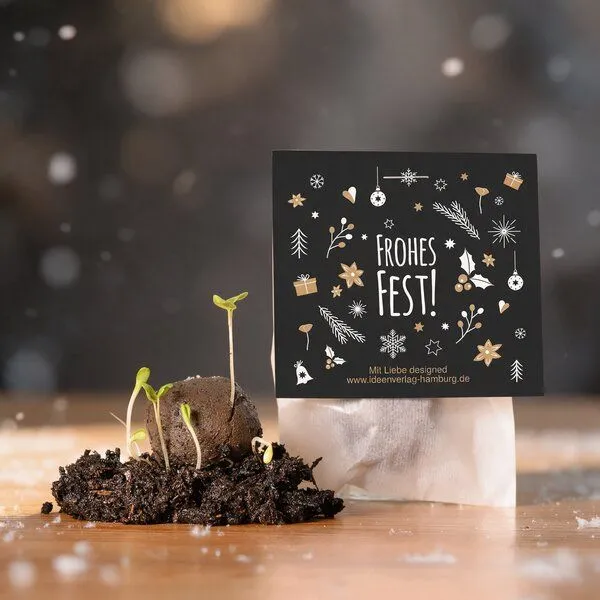 Ideenverlag Hamburg Ideenverlag Hamburg 10 „Frohes Fest“ Samenbomben im Tütchen mit Kaltkeimer-Saatgut + 10 Geschenk Grußkarten – Produktbild 5 von 8