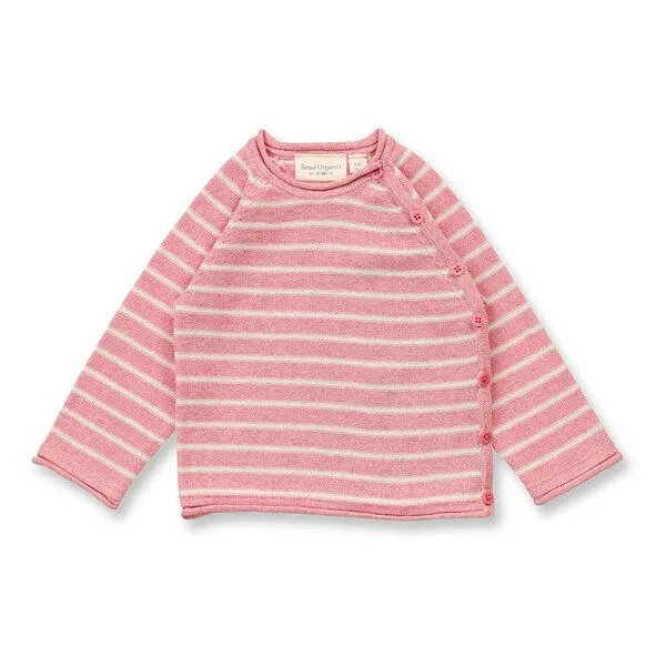Sense Organics Sense Organics Baby Strick-Wickeljacke, Modell P. PICASSO, Pastellrosa-beige geringelt, – Produktbild 1 von 3