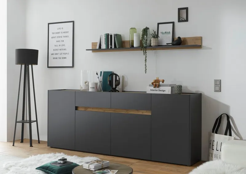 Home affaire Sideboard City/Giron, moderner Schrank, Kommode, Stauraumschrank, zeitlos, modern, ausreichend Stauraum, vielseitig einsetzbar, Grau, – Produktbild 1 von 5