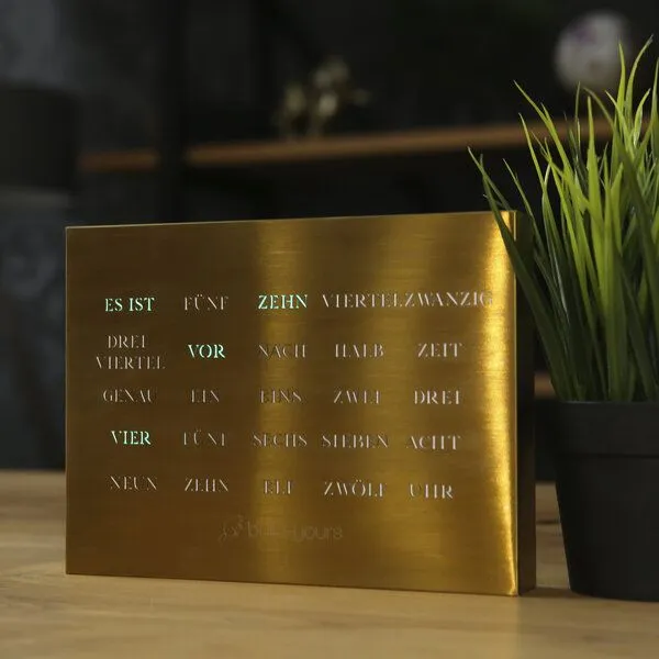 build-yours build-yours BoxClock Edelstahl - Die Wortuhr für den Schreibtisch - LED Standuhr, Gold, – Produktbild 3 von 4