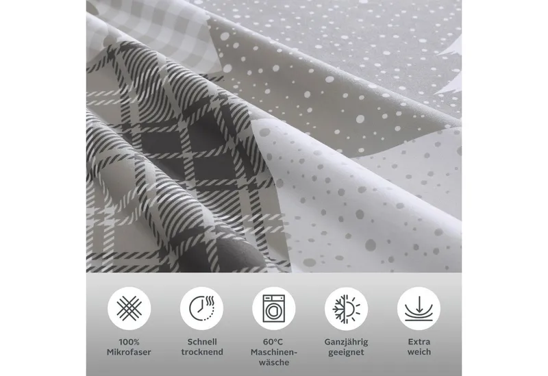 OTTO home Bettwäsche Nicholas, Microfaser, 2 teilig, Weihnachtsbettwäsche, Winter, in 3 Qualitäten verfügbar, Grau, – Produktbild 3 von 5