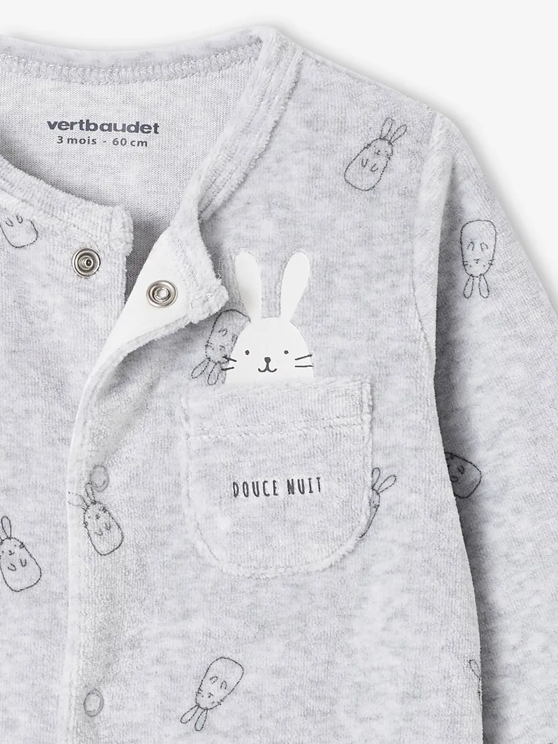 Vertbaudet Vertbaudet Baby Samt-Strampler Hasenmotiv, Grau meliert, – Produktbild 2 von 3